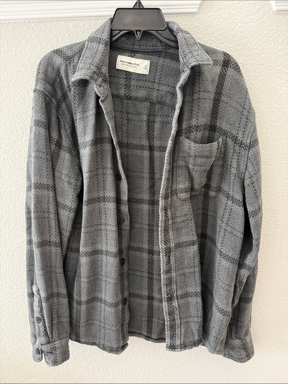 Abercrombie & Fitch Men's Gray Plaid Button-Down Shirt Jacket